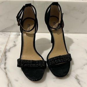 Michael Kors, fancy, going out shoes. Suede material. Black. Bead design strap.